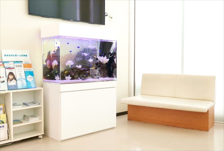 眼科クリニックの待合室　色鮮やかな90cm海水魚水槽　レンタル事例のサムネイル画像