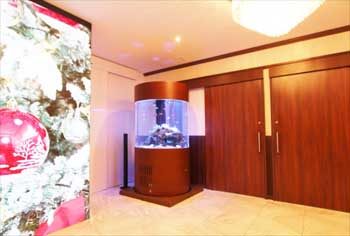 港区 クリニック 大型円柱海水魚水槽 水槽リース 移動事例 水槽画像2