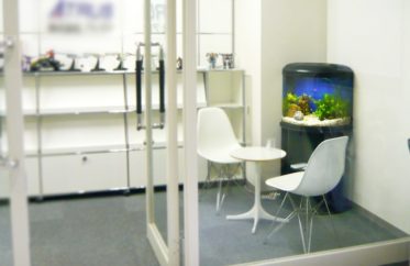 オフィスのエントランスに半円形水槽を設置！水槽レンタル事例