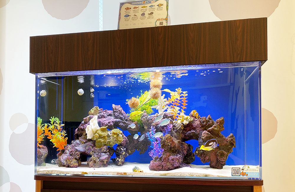 木目調キャノピーを設置した海水魚水槽のレイアウト画像