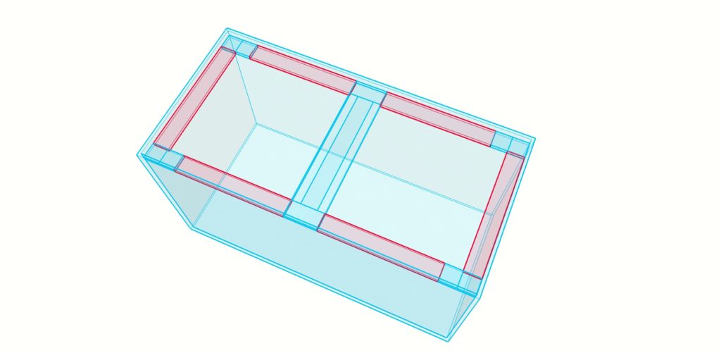 フランジとセンターバーを強調した水槽の3Dイラスト