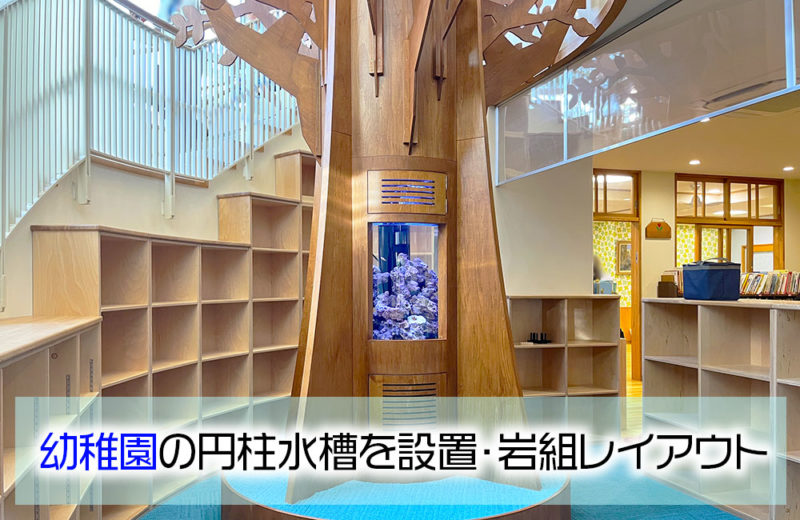 幼稚園に直径60cm円柱水槽を販売・設置！エントランスのシンボル水槽 水槽画像１
