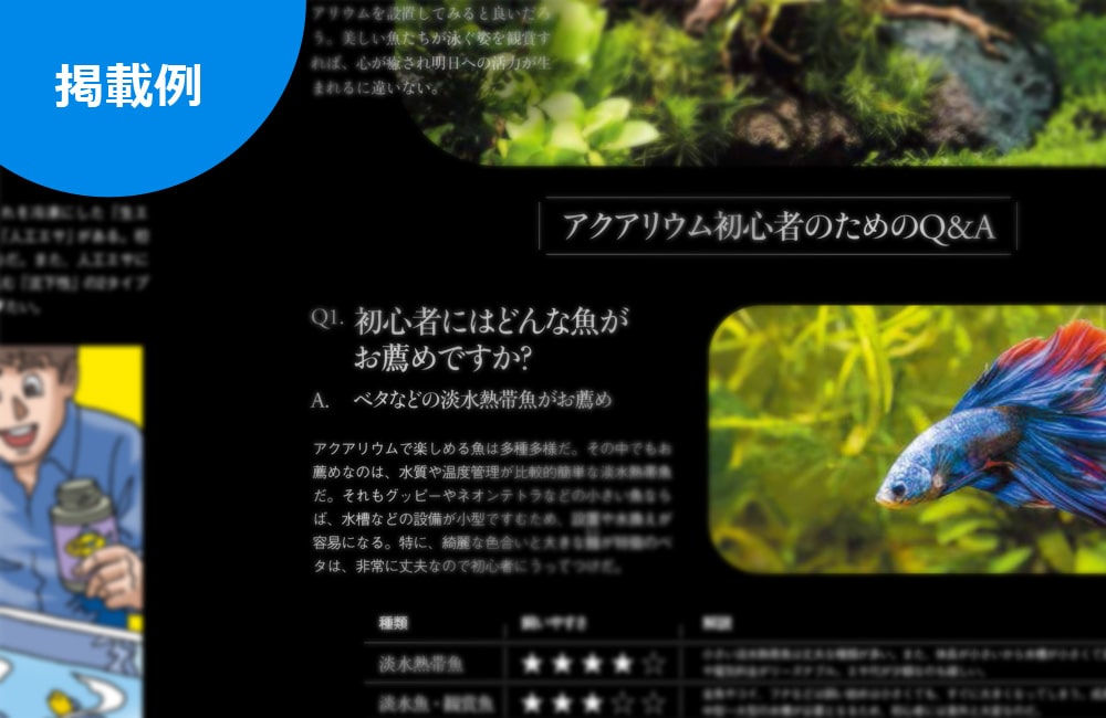 アクアリウム初心者のためのQ&Aとベタの掲載例画像