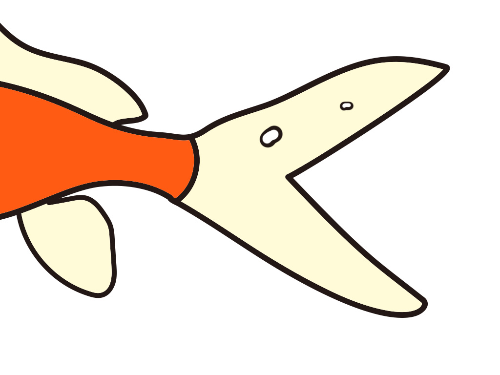 二又に分かれた白い尾びれを持つオレンジ色の魚のイラスト